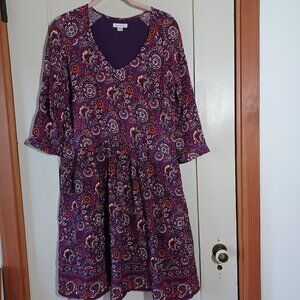 Garnet Hill Floral Drop Waist Dress, 3/4 Sleeve, Lined, Size 04